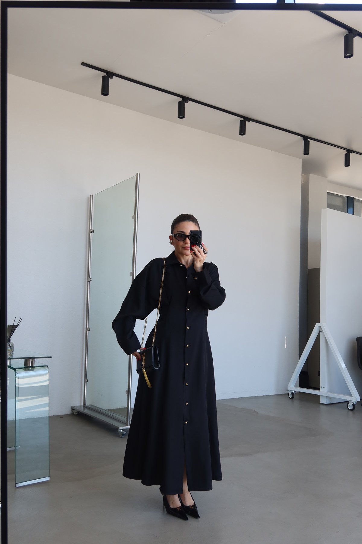 Gold Düğmeli Maksi Boy Elbise