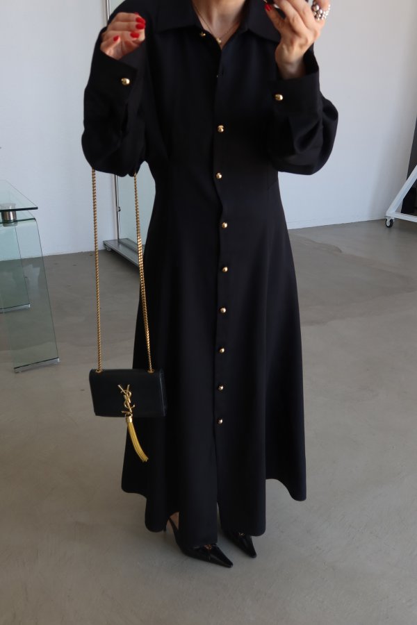 Gold Düğmeli Maksi Boy Elbise