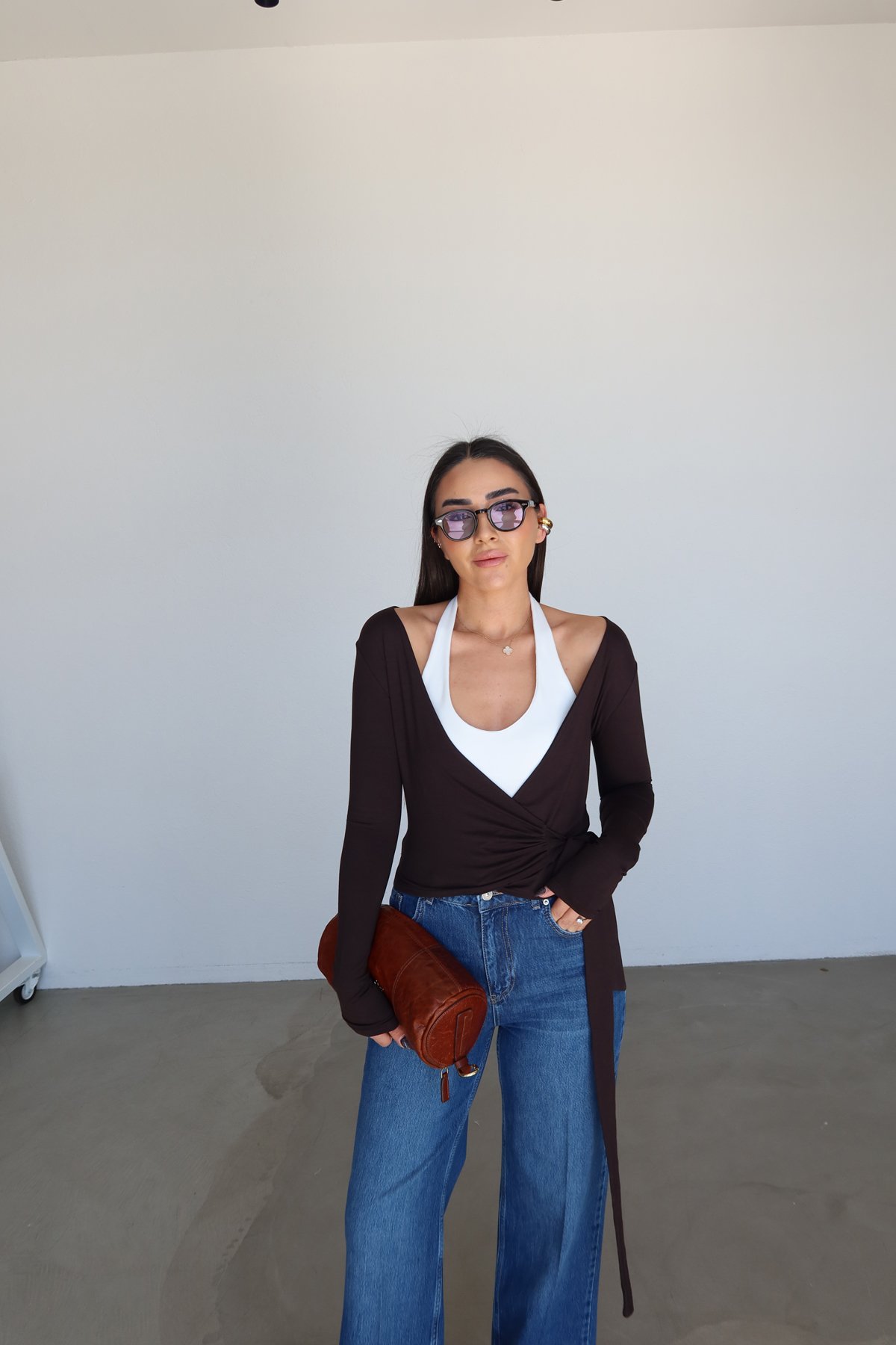 Kruvaze Yaka Bağlamalı Bluz