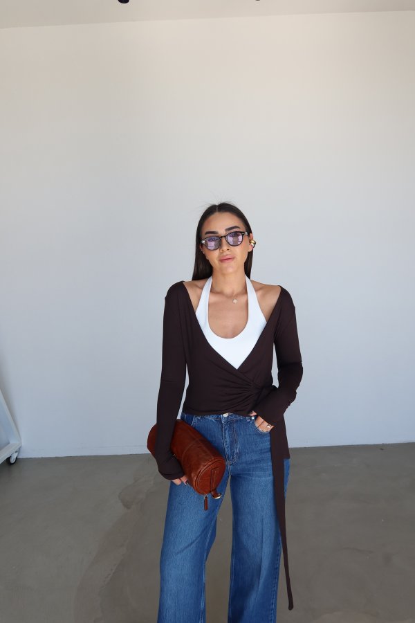 Kruvaze Yaka Bağlamalı Bluz