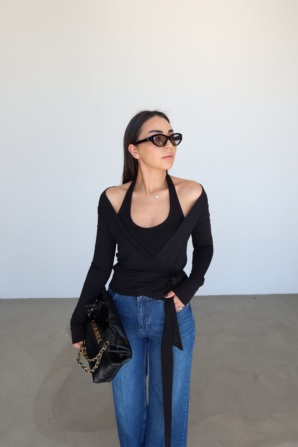 Kruvaze Yaka Bağlamalı Bluz