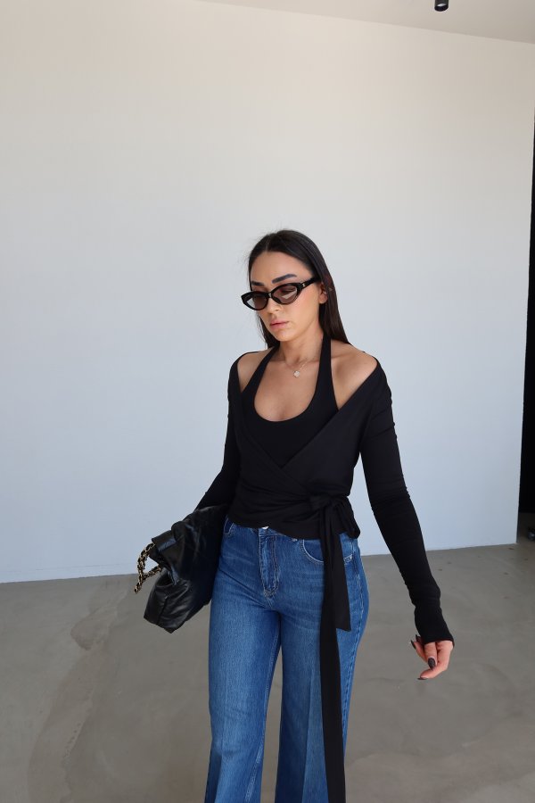 Kruvaze Yaka Bağlamalı Bluz