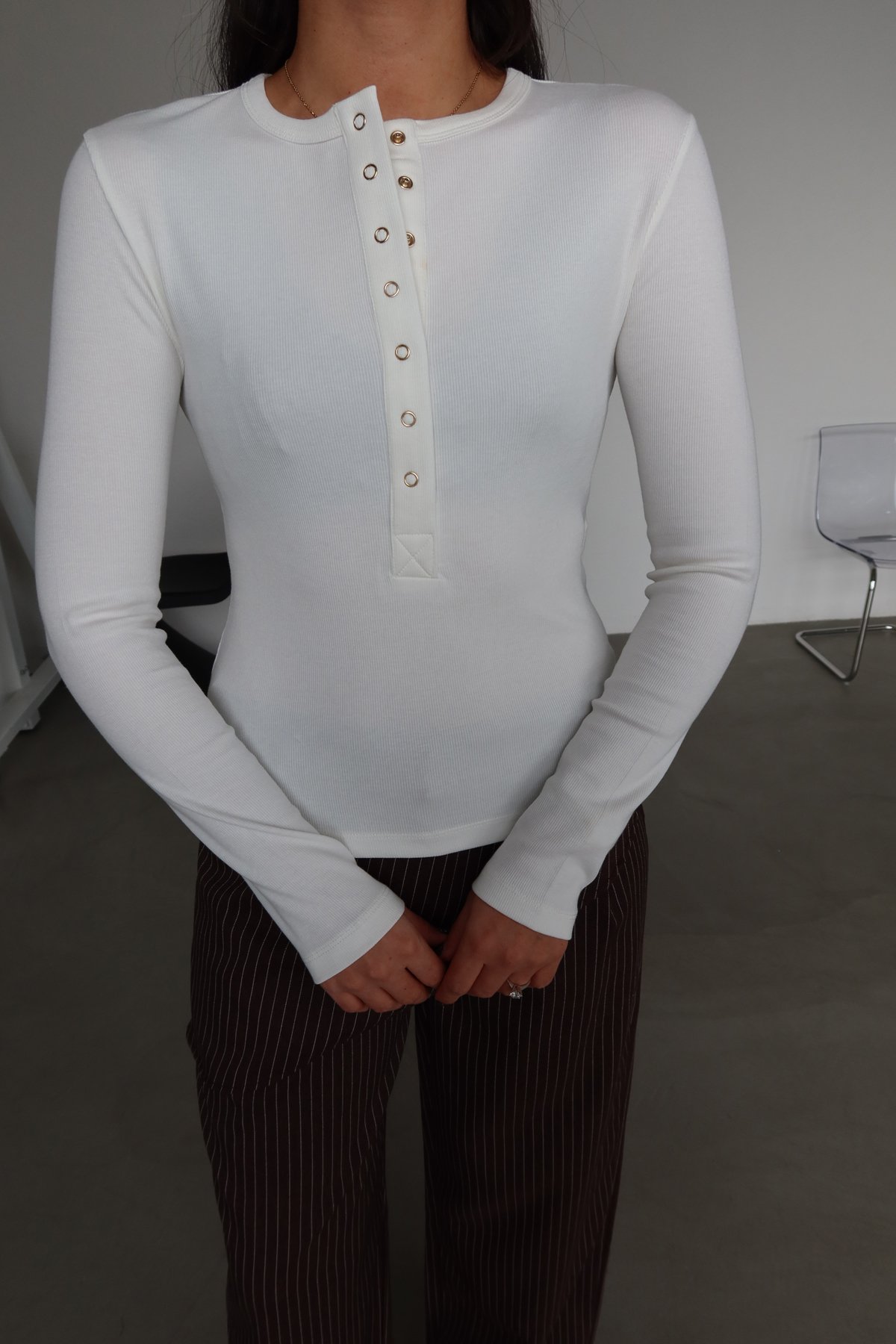 Çıtçıtlı Uzun Kollu Bluz