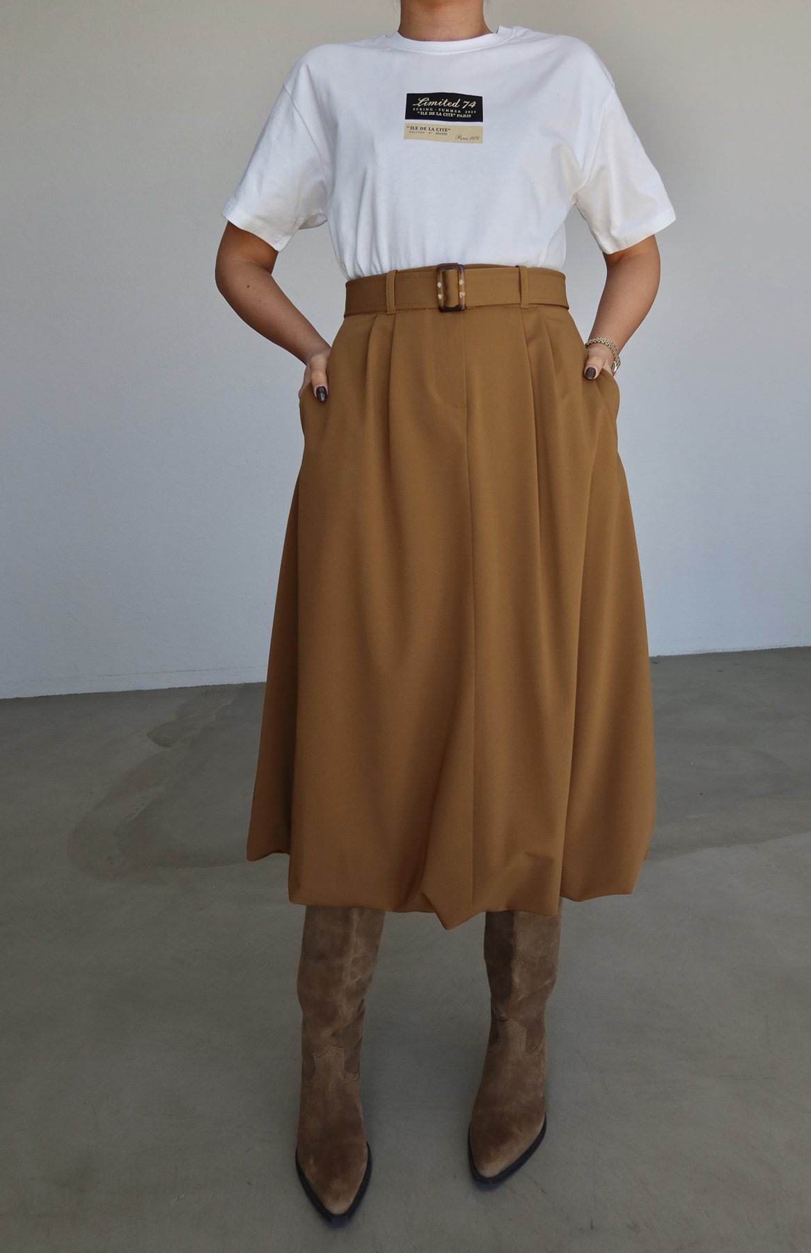 Kemerli Balon Midi Etek