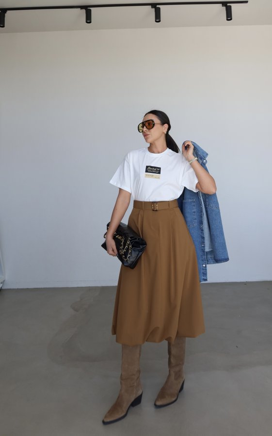 Kemerli Balon Midi Etek