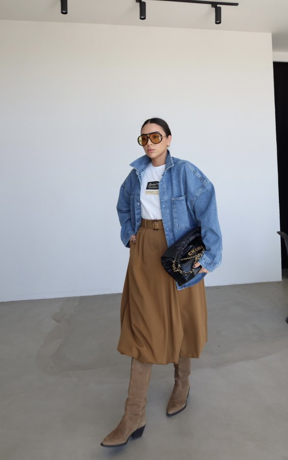 Kemerli Balon Midi Etek