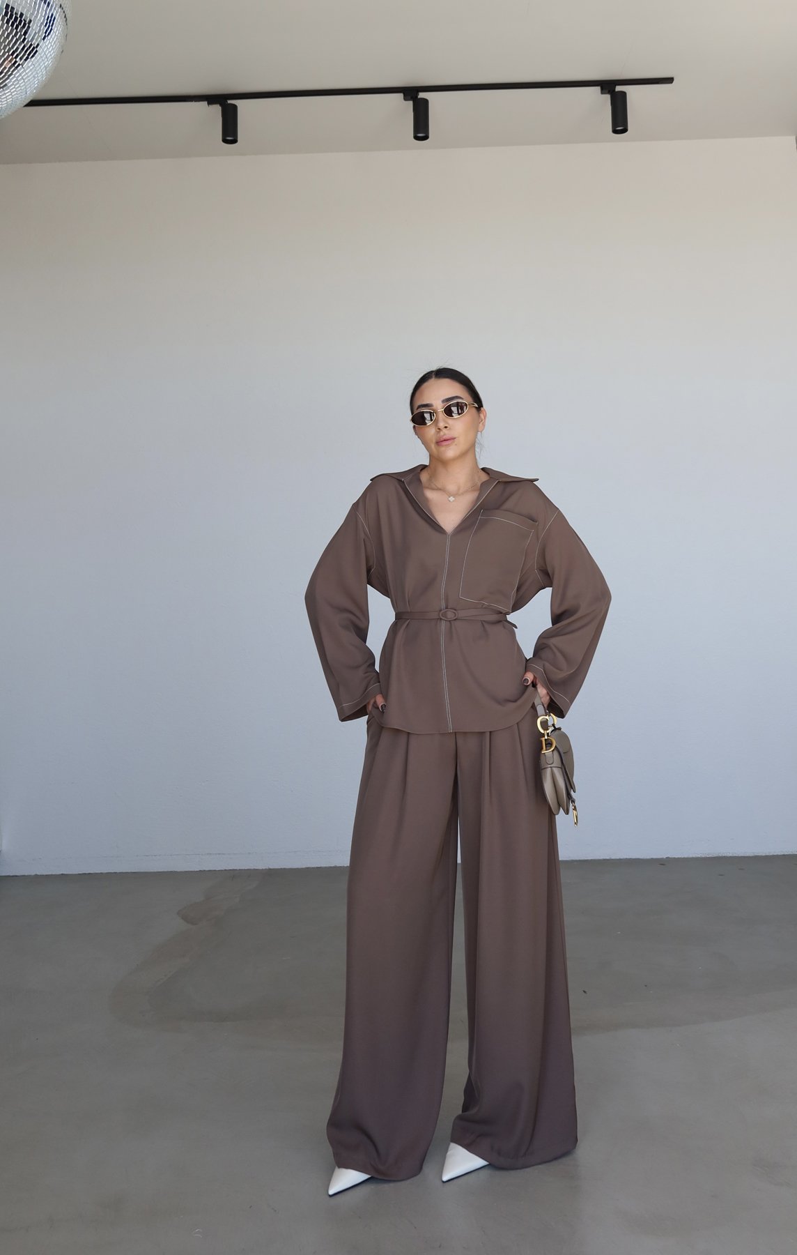 Kontrast Dikişli Bluz Pantolon Takım