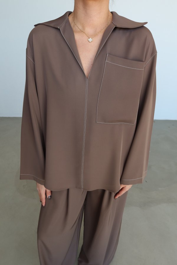 Kontrast Dikişli Bluz Pantolon Takım