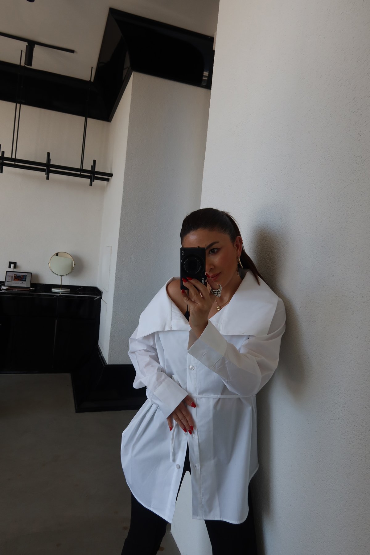 Oversize Kuşaklı Poplin Gömlek