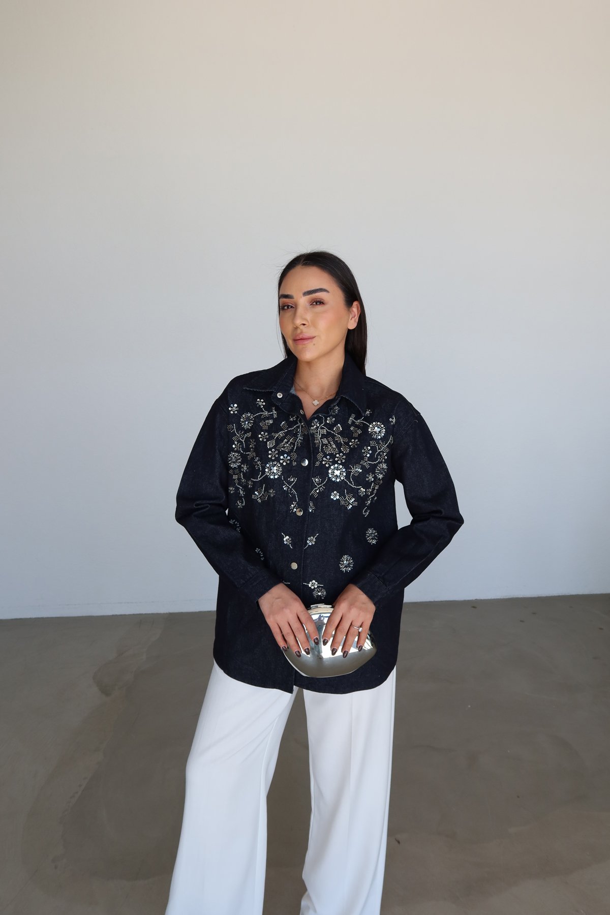 Boncuk İşlemeli Kot Ceket