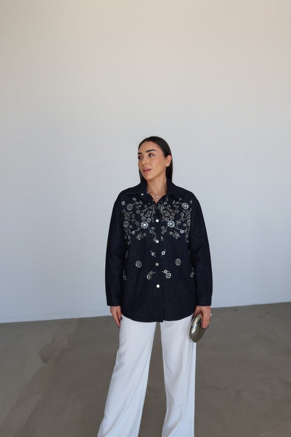 Boncuk İşlemeli Kot Ceket