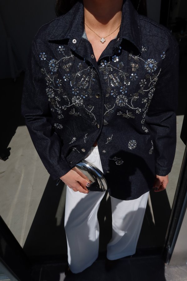 Boncuk İşlemeli Kot Ceket