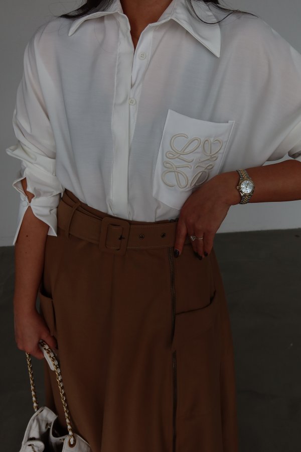 Cep Kısmı Nakışlı Oversize Gömlek