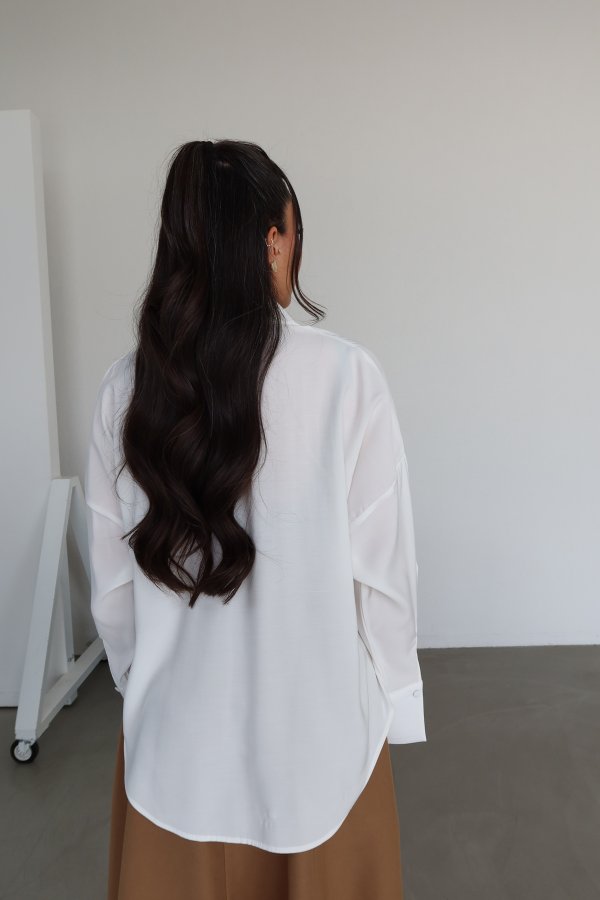 Cep Kısmı Nakışlı Oversize Gömlek