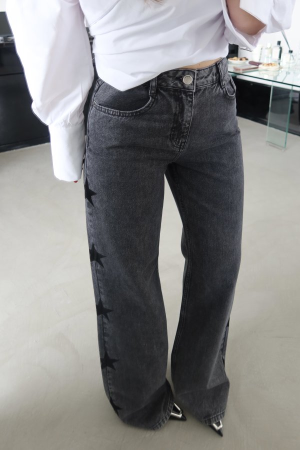 Yanları Yıldız Baskılı Jean