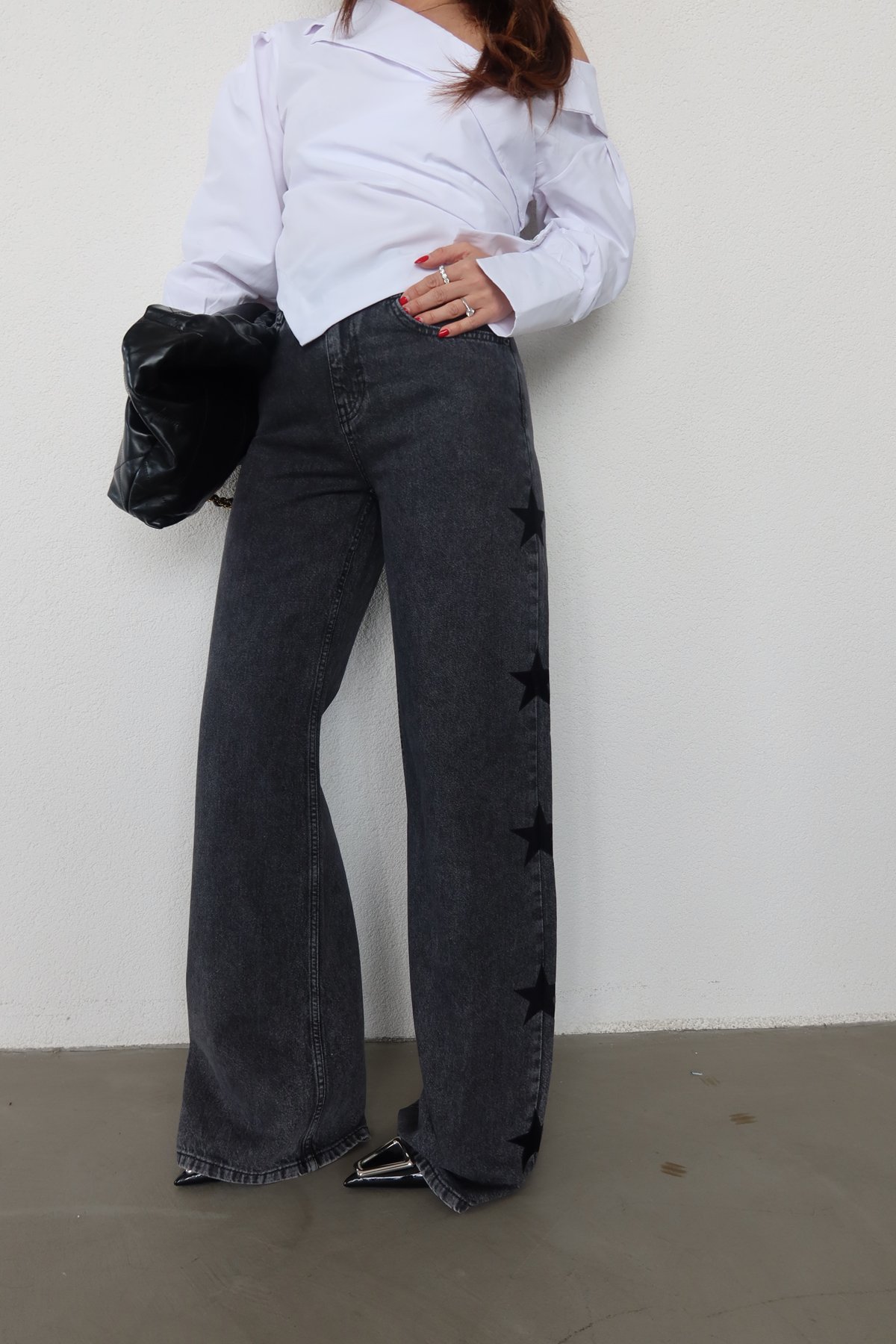 Yanları Yıldız Baskılı Jean