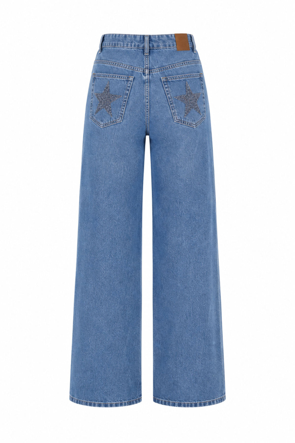 Arka Cebi Yıldız Baskılı Straight Fit Jean