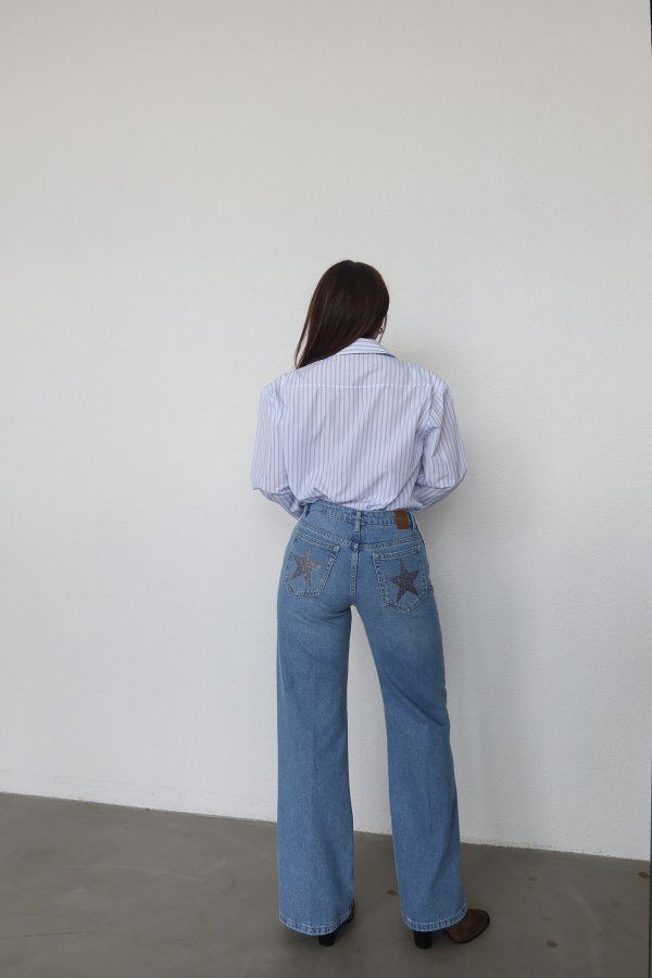 Arka Cebi Yıldız Baskılı Straight Fit Jean