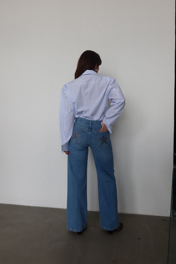 Arka Cebi Yıldız Baskılı Straight Fit Jean