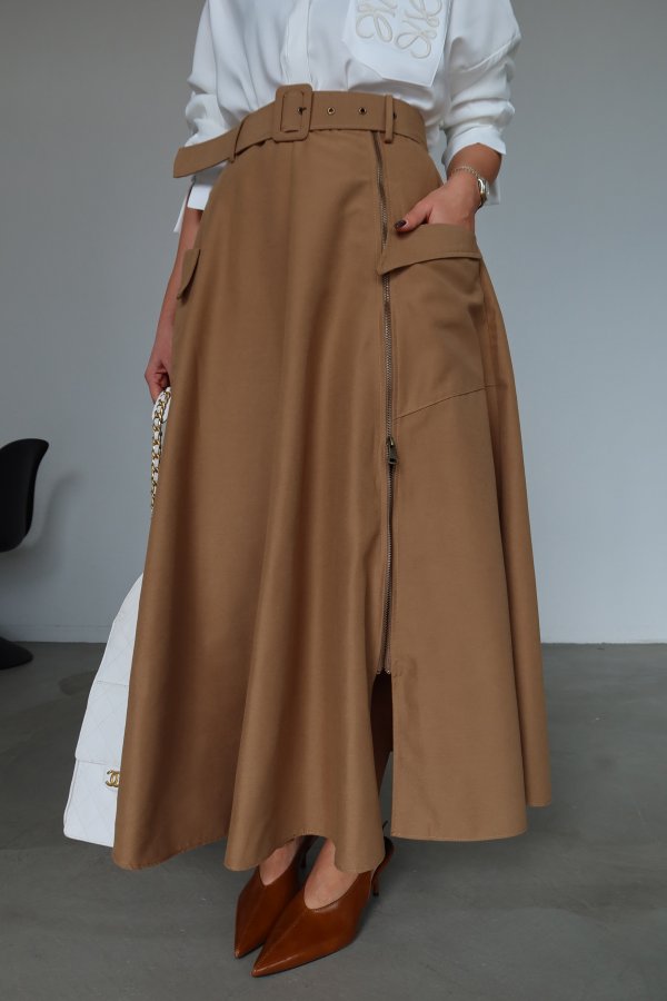 Tok Kumaş Fermuarlı Etek