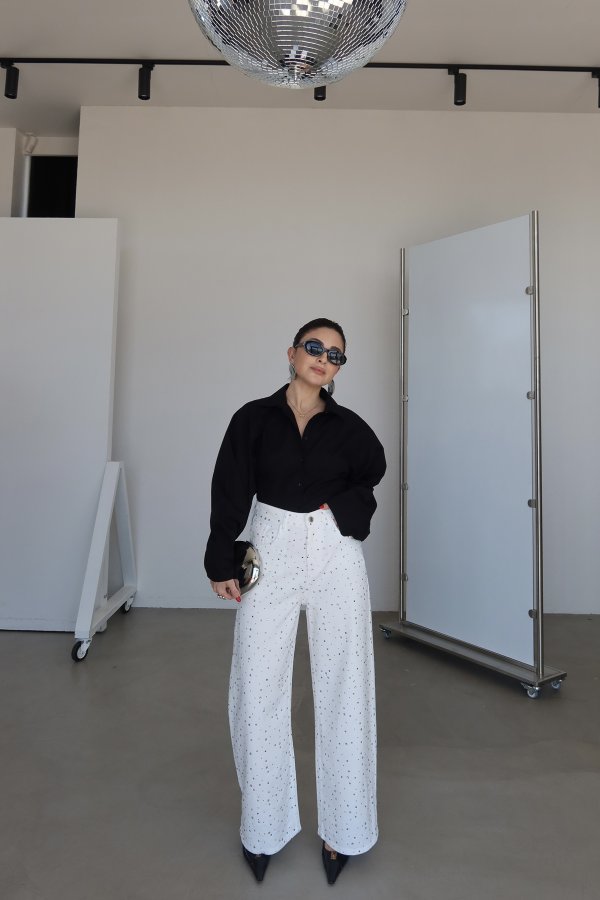 Ön Ve Arkası Taş Baskılı Jean