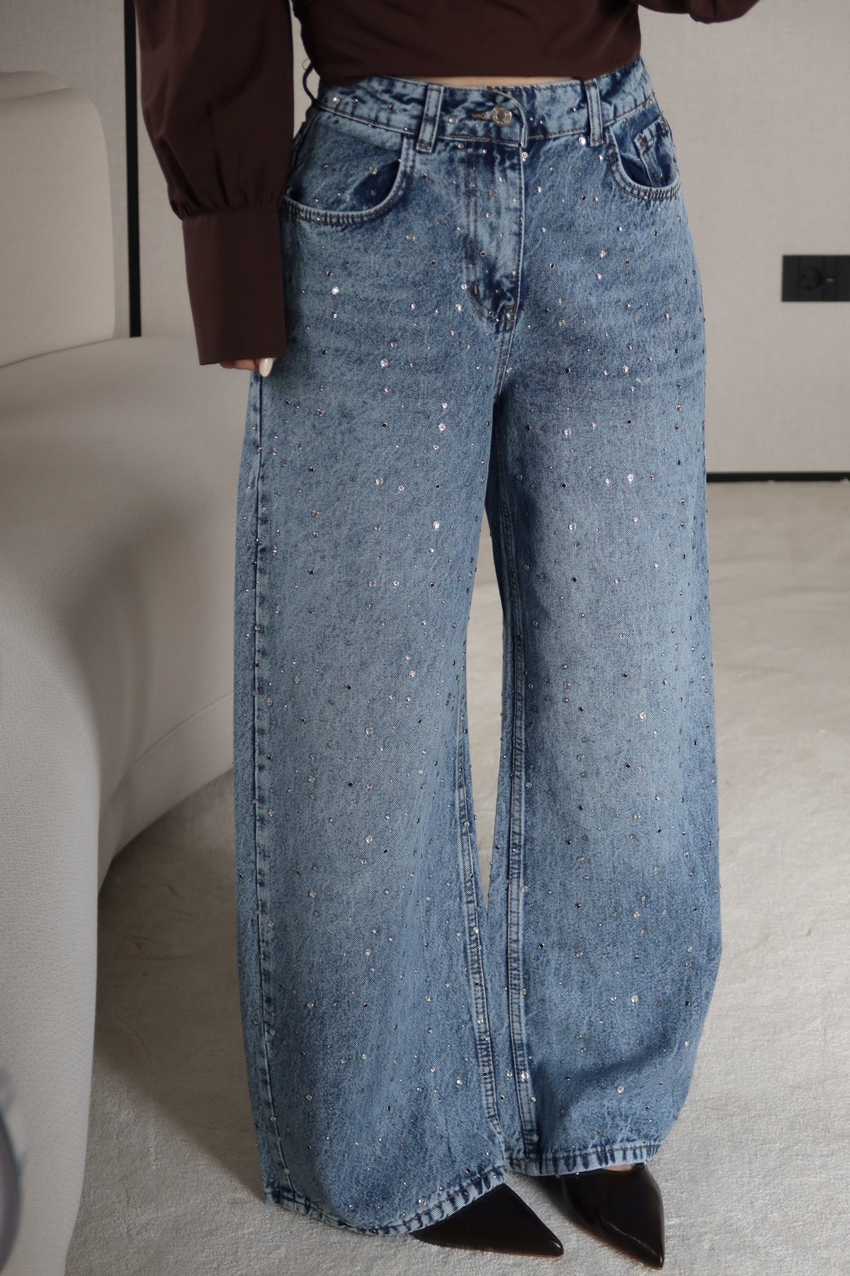 Ön Ve Arkası Taş Baskılı Jean