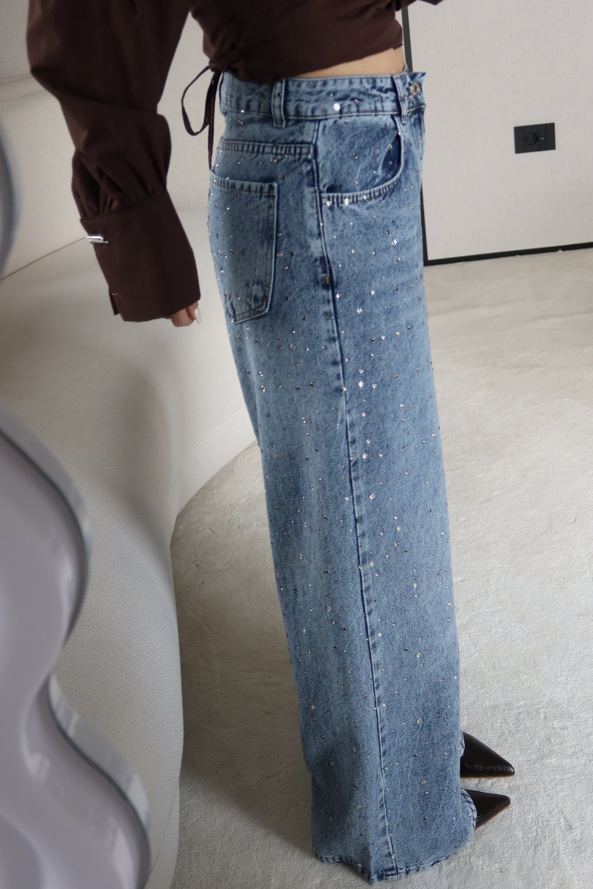 Ön Ve Arkası Taş Baskılı Jean