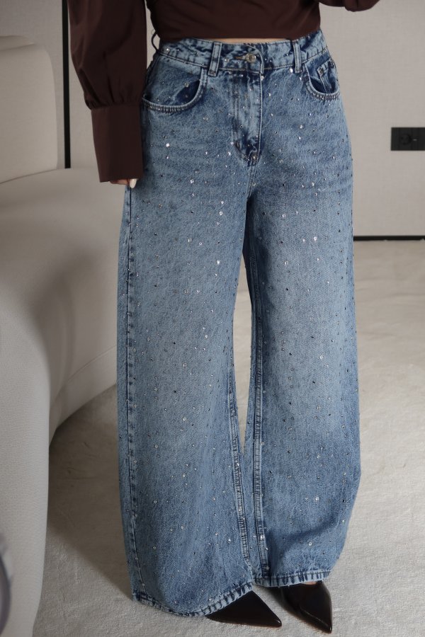 Ön Ve Arkası Taş Baskılı Jean