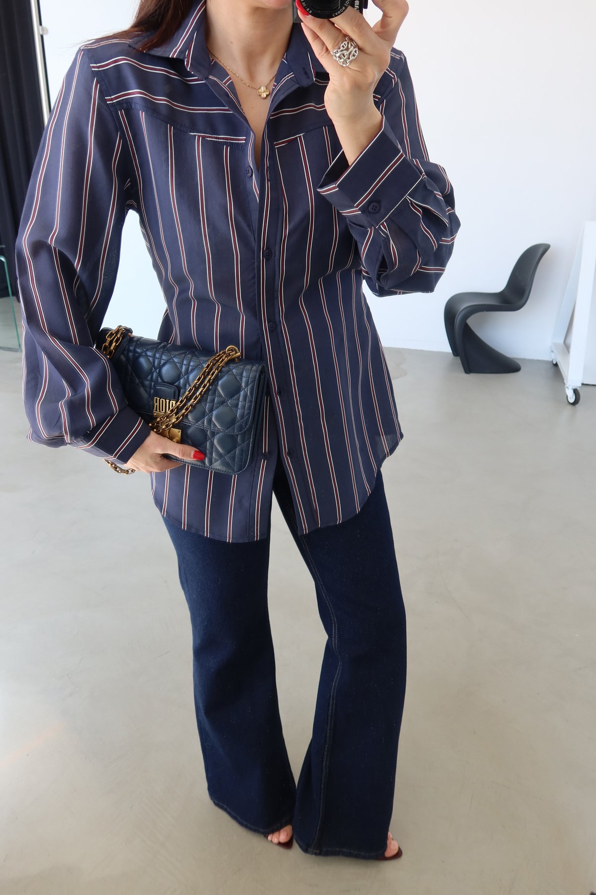 Çizgli Omuzu Vatkalı Gömlek