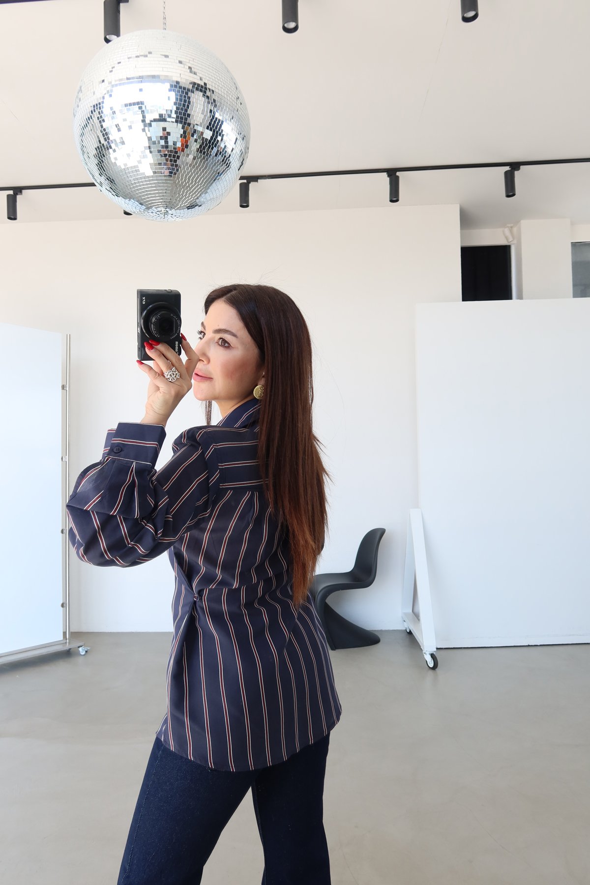 Çizgli Omuzu Vatkalı Gömlek