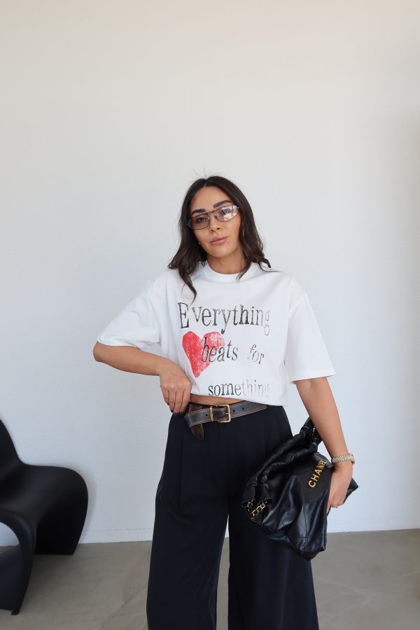 Yazı Ve Kalp Baskılı Tshirt