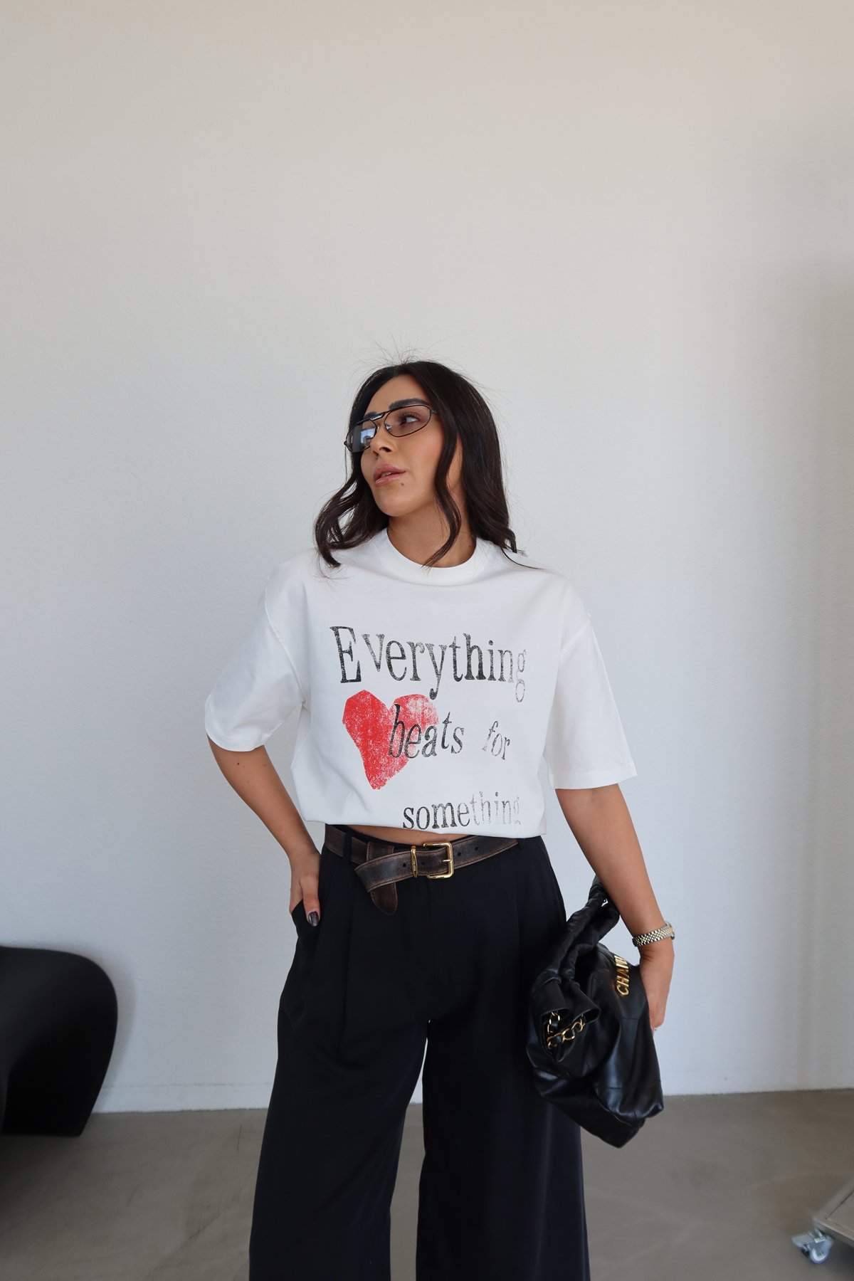 Yazı Ve Kalp Baskılı Tshirt