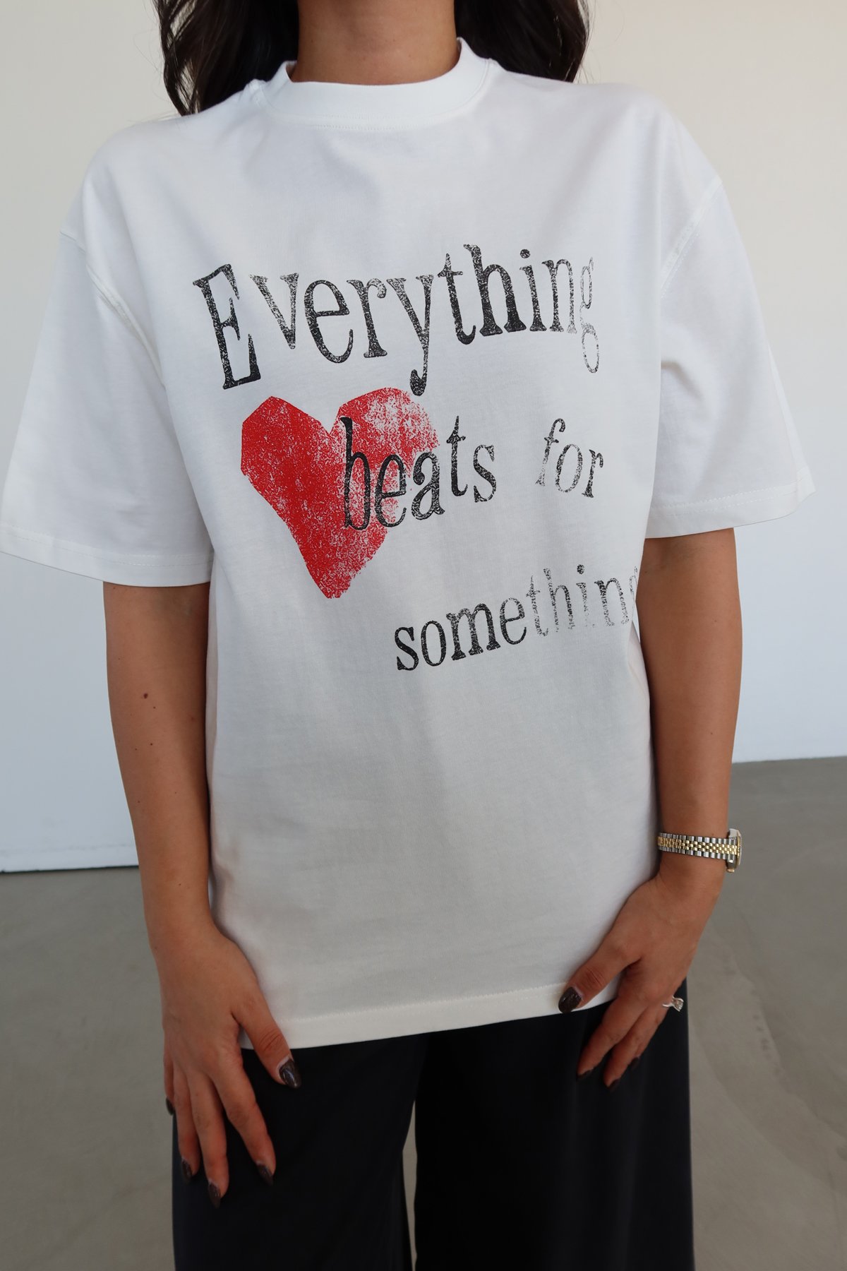 Yazı Ve Kalp Baskılı Tshirt