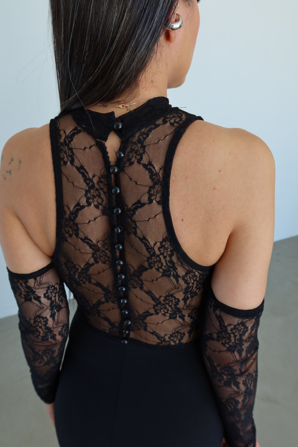 Dantel Detaylı Kol Aksesuarlı Elbise