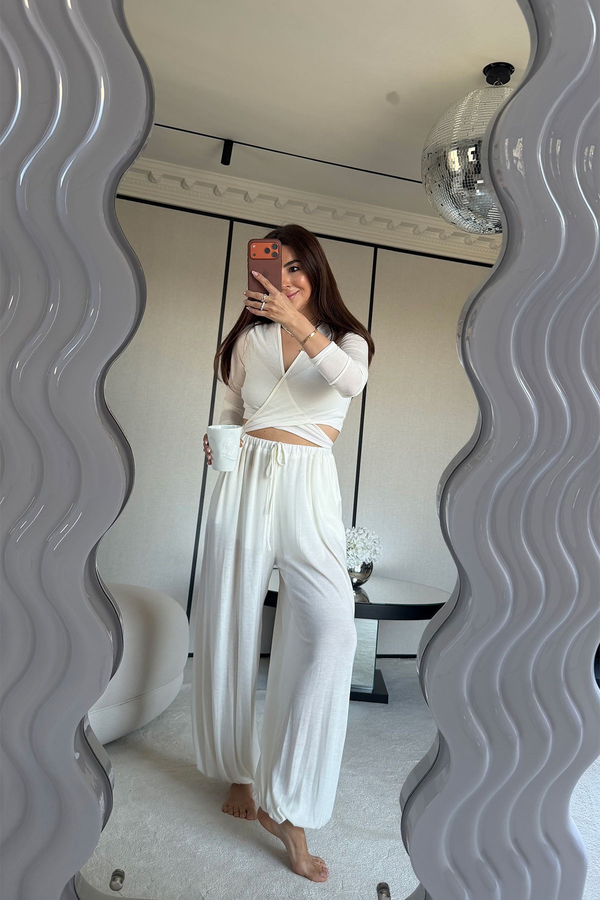 Bağlamalı Crop Bluz Şalvar Pantolon Takım