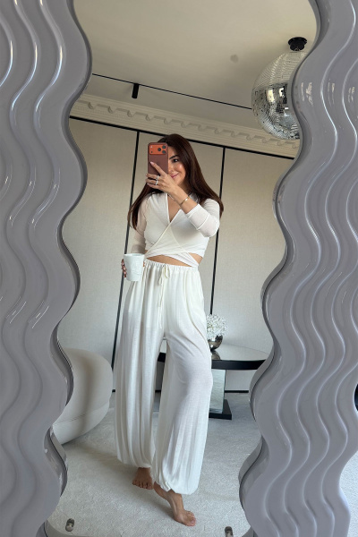 Bağlamalı Crop Bluz Şalvar Pantolon Takım