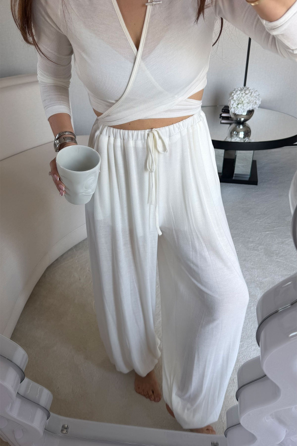 Bağlamalı Crop Bluz Şalvar Pantolon Takım