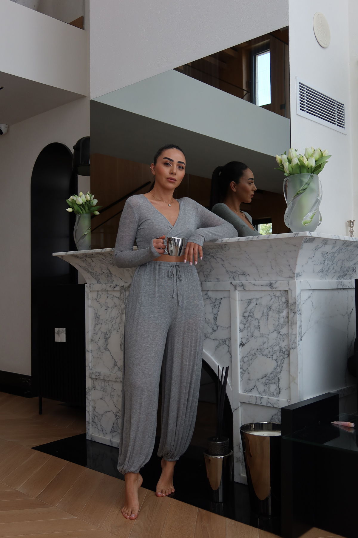 Bağlamalı Crop Bluz Şalvar Pantolon Takım