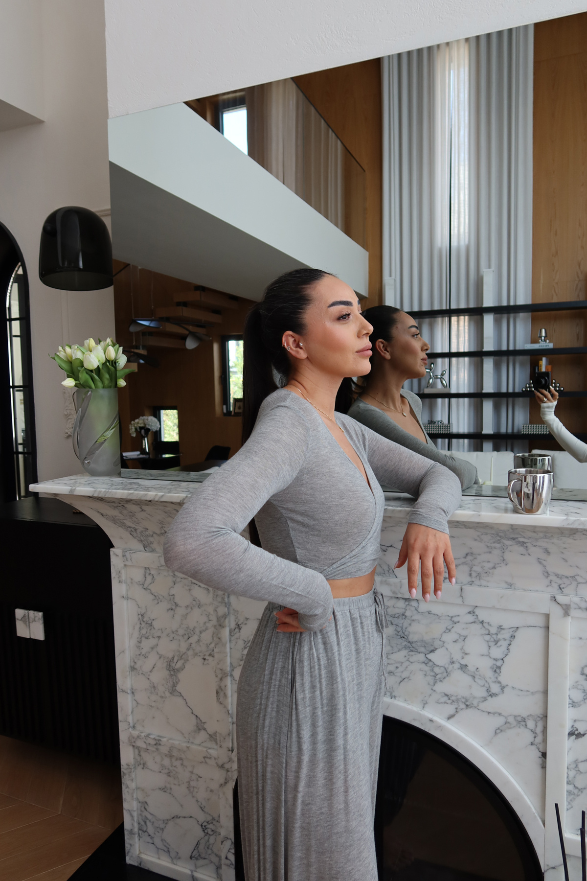 Bağlamalı Crop Bluz Şalvar Pantolon Takım