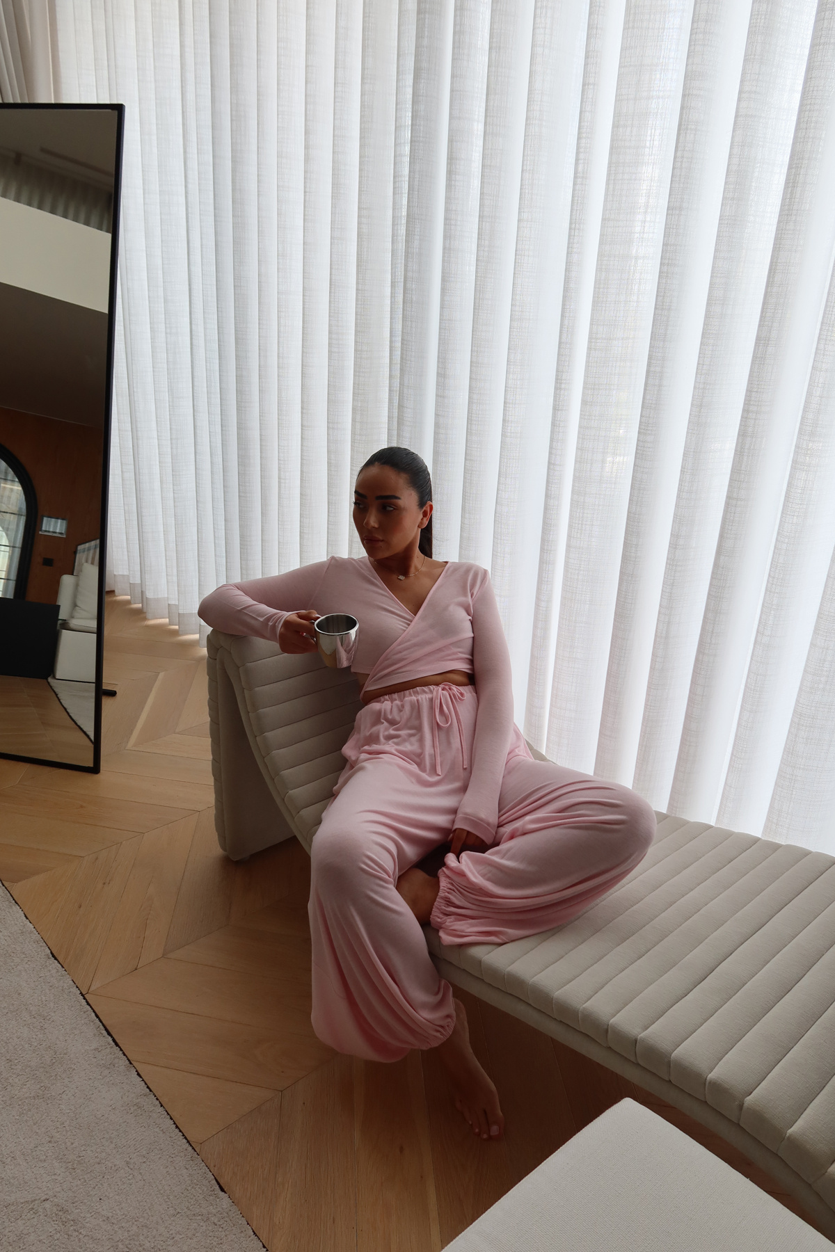 Bağlamalı Crop Bluz Şalvar Pantolon Takım