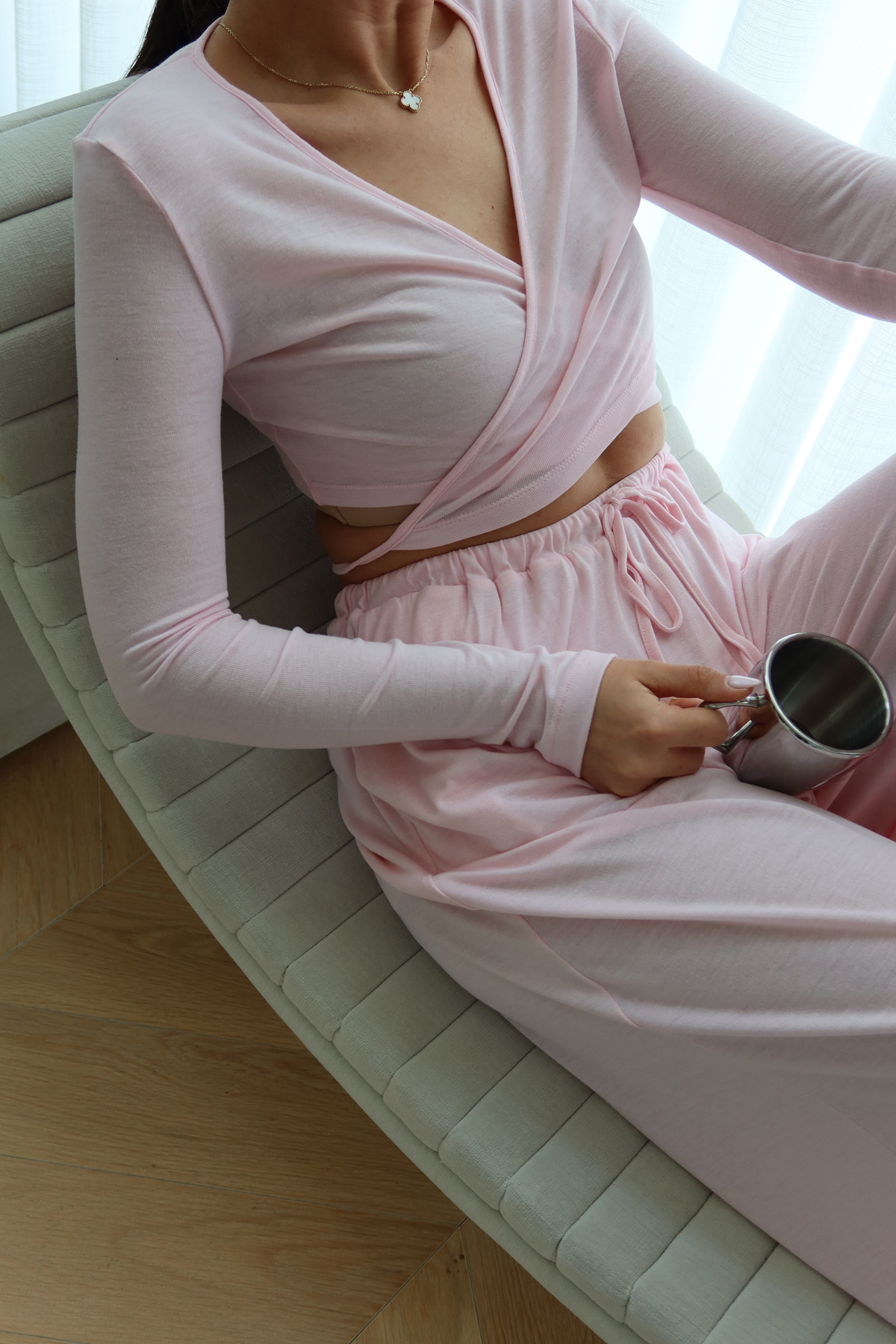 Bağlamalı Crop Bluz Şalvar Pantolon Takım