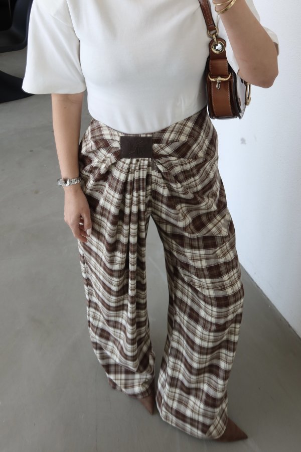 Pile Detaylı Dökümlü Ekose Pantolon