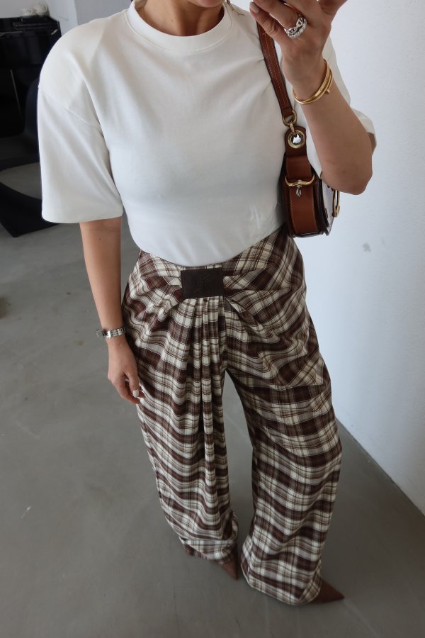 Pile Detaylı Dökümlü Ekose Pantolon