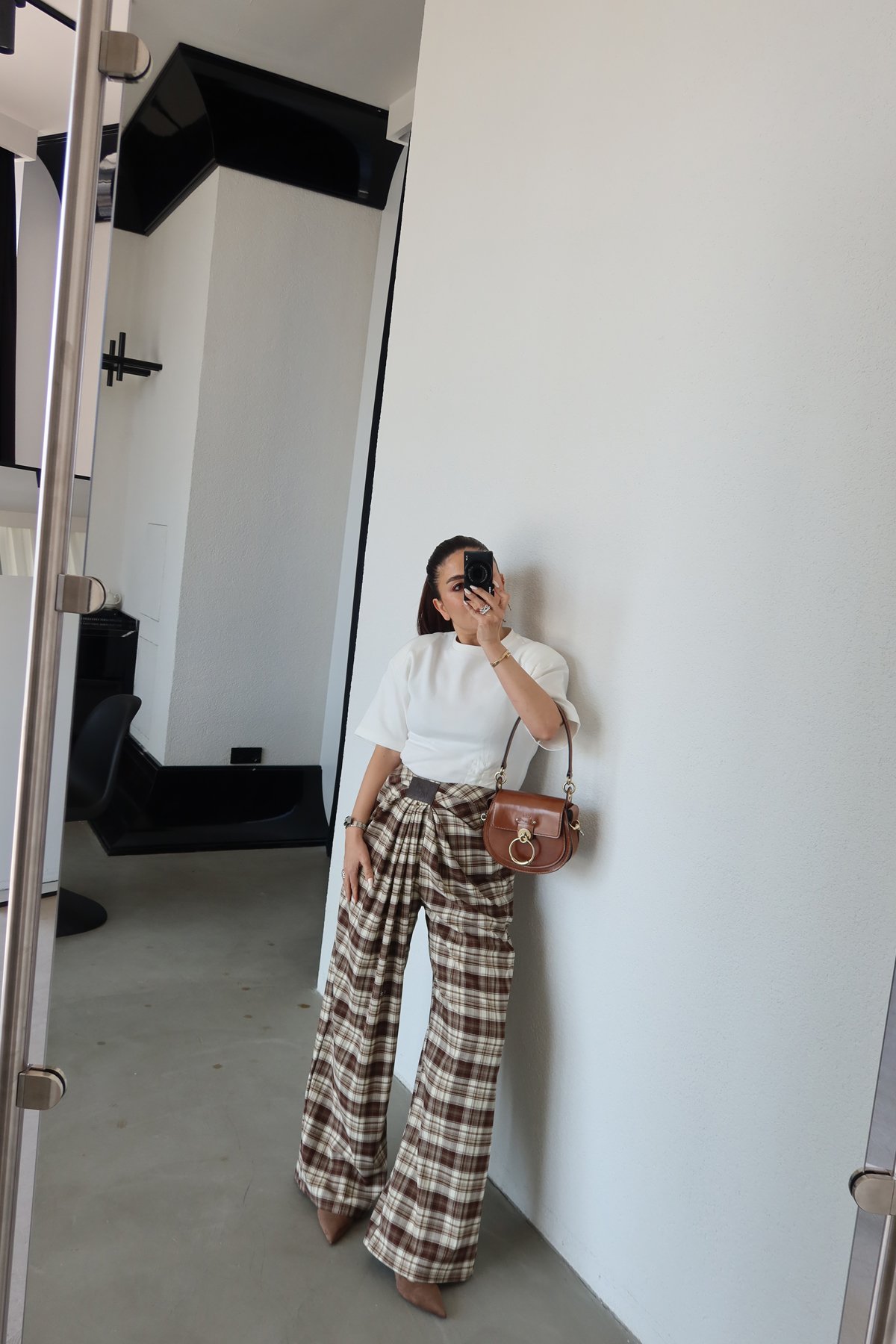 Pile Detaylı Dökümlü Ekose Pantolon