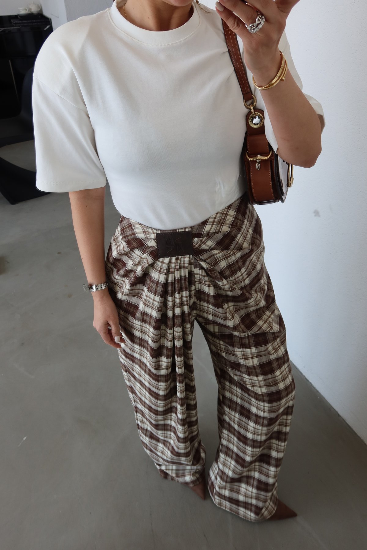 Pile Detaylı Dökümlü Ekose Pantolon