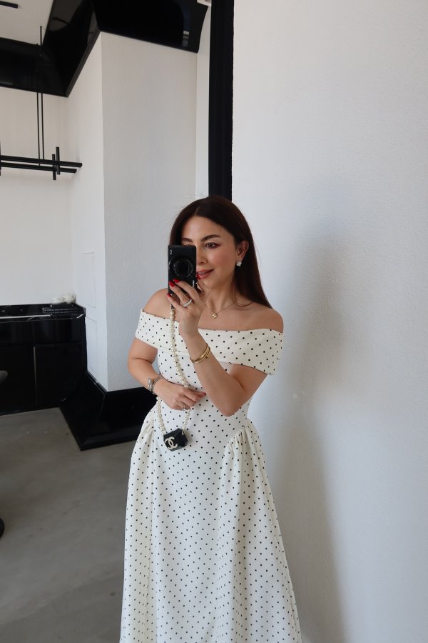 Madonna Yaka Puantiyeli Midi Boy Elbise