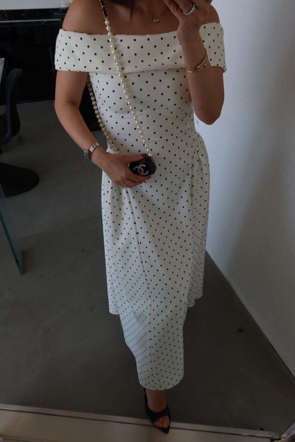 Madonna Yaka Puantiyeli Midi Boy Elbise