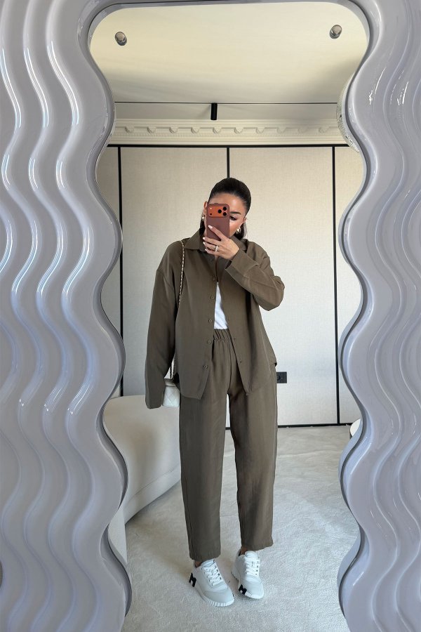 Yıkamalı Gömlek Pantolon Takım