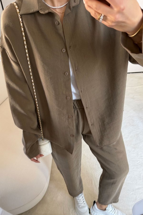 Yıkamalı Gömlek Pantolon Takım