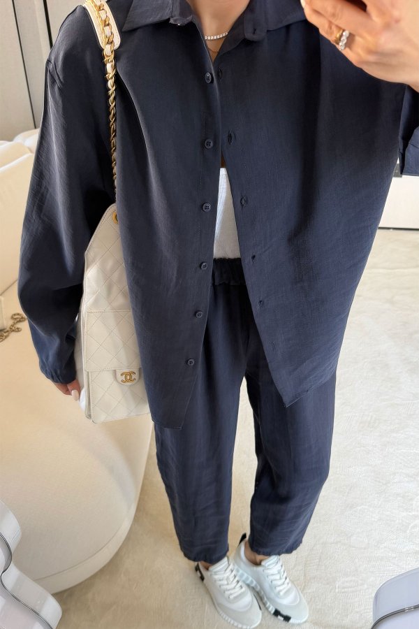 Yıkamalı Gömlek Pantolon Takım